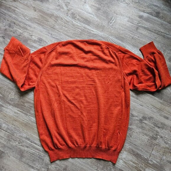 Thomas Pink XL Mens V-Neck Knit Sweater 100% Merino Wool Orange Made in Italy - Picture 5 of 12